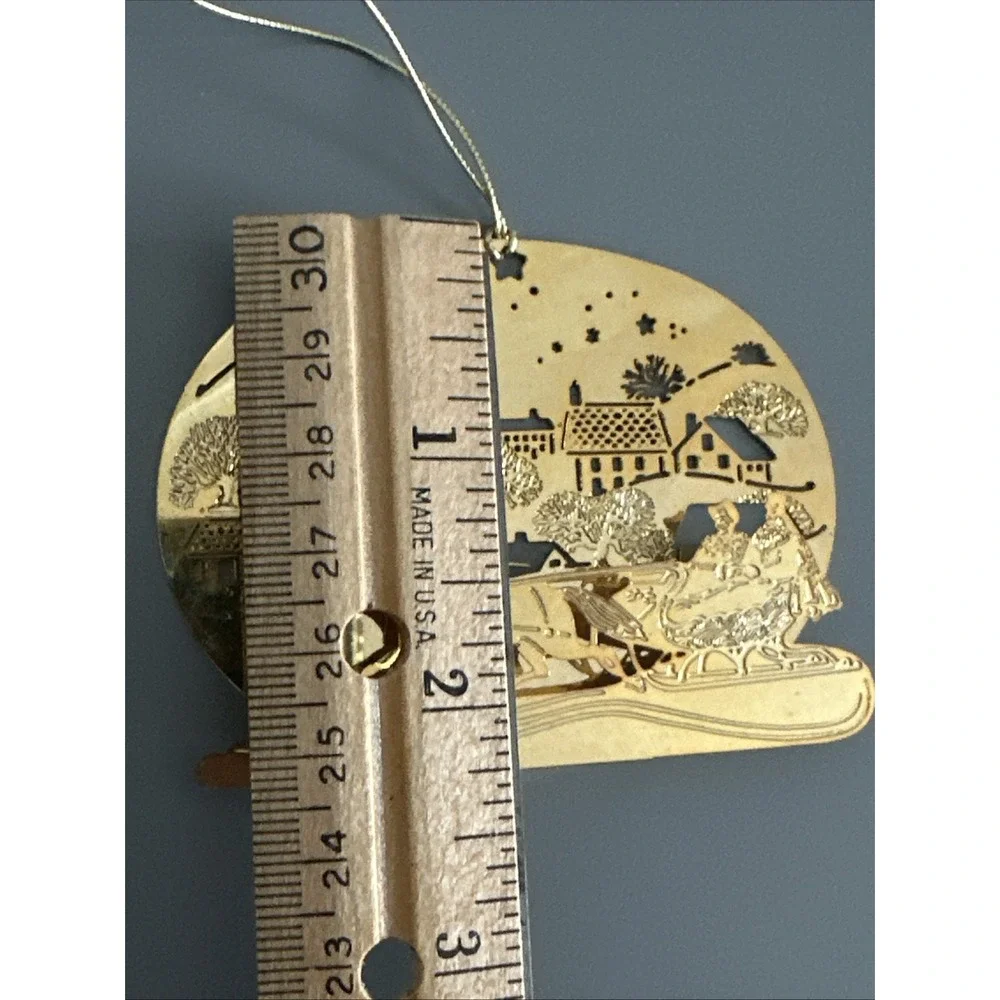 Hallmark 1982 3D Brass Sleigh Ride Gold Tone Christmas Ornament